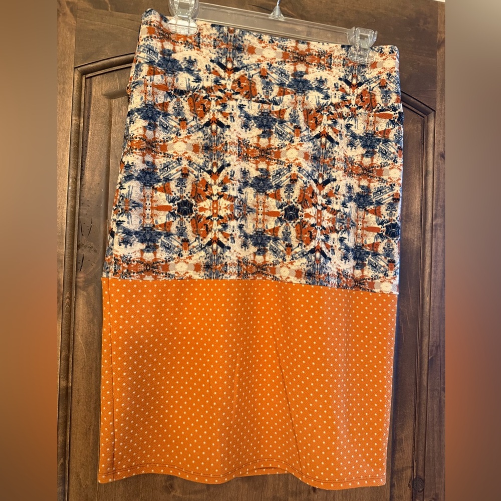 LuLaRoe Orange and Blue Textured Skirt